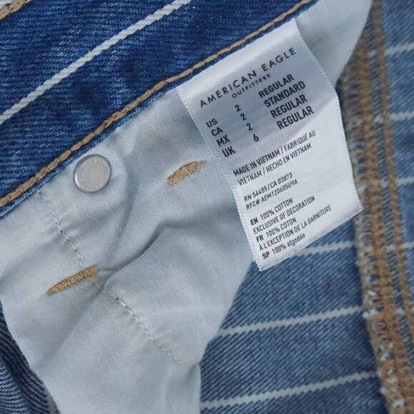 American Eagle Blue White Stripe Straight Tapered Mom Denim Blue Jeans 2 - Picture 11 of 14